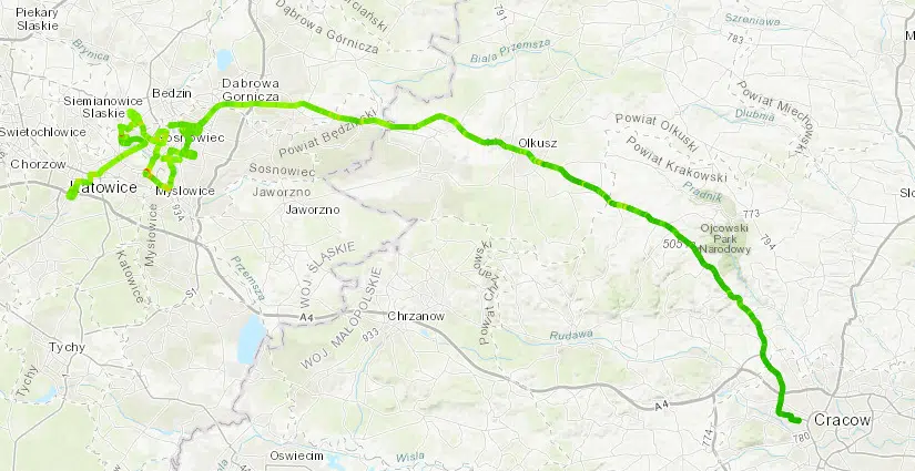 Kraków-Olkusz-Dąbrowa Górnicza-Sosnowiec-Katowice (AGH)